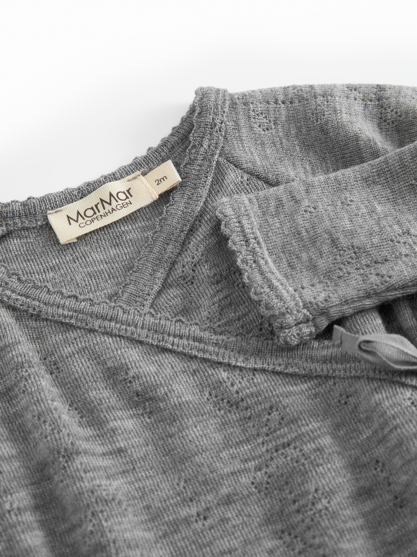 Overslagromper - Belita Wool Pointelle Romper - Merino wol - Grey Melange - MarMar Copenhagen