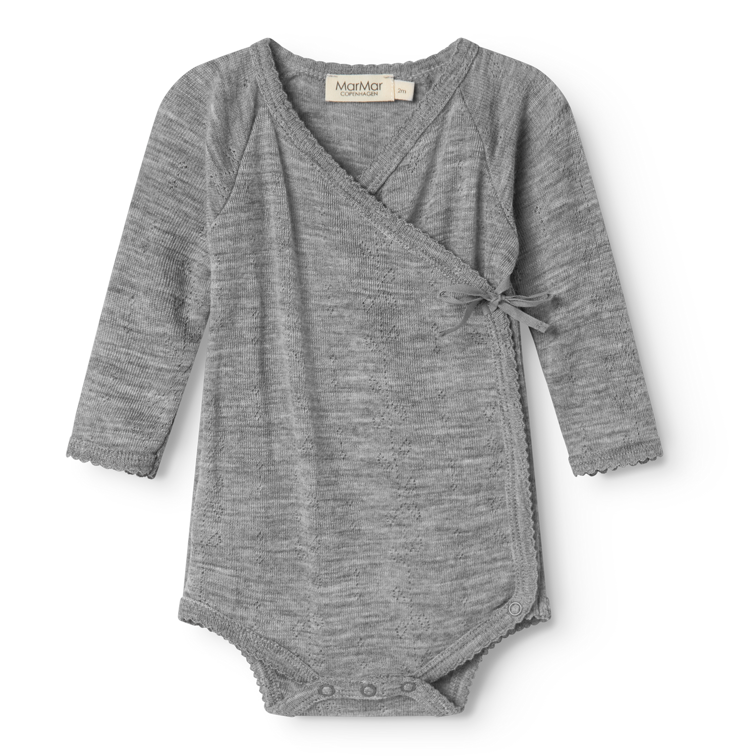 Overslagromper - Belita Wool Pointelle Romper - Merino wol - Grey Melange - MarMar Copenhagen