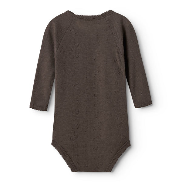 Overslagromper - Belita Wool Pointelle Romper - Merino wol - Terre - MarMar Copenhagen