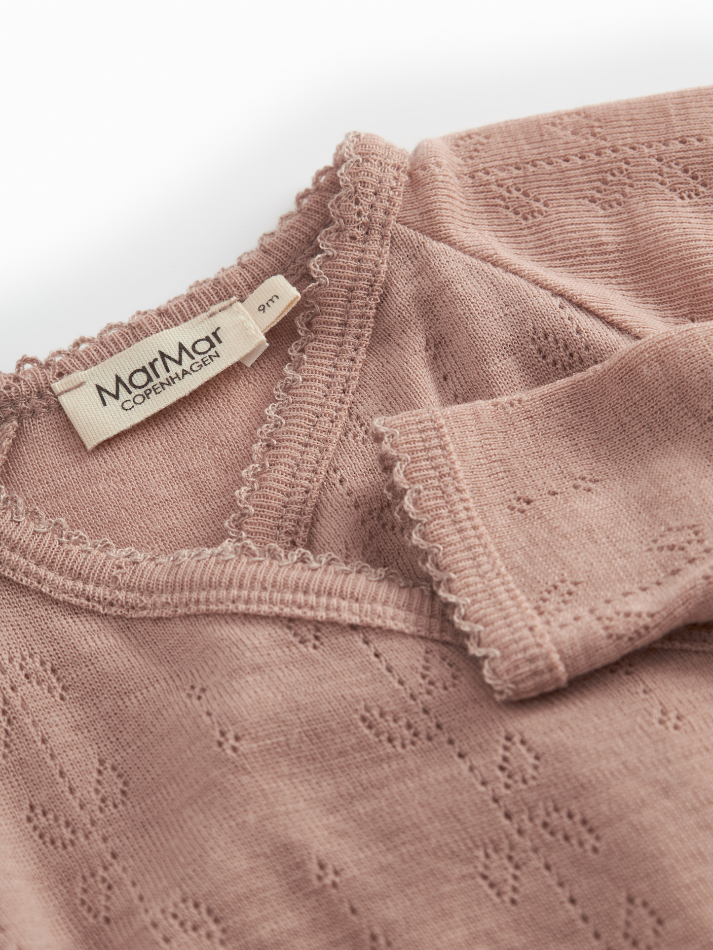 MarMar Copenhagen - Rubetta Wool Pointelle Jumpsuit - Romperpakje met voetjes - 100% merino wol - Burnt rose