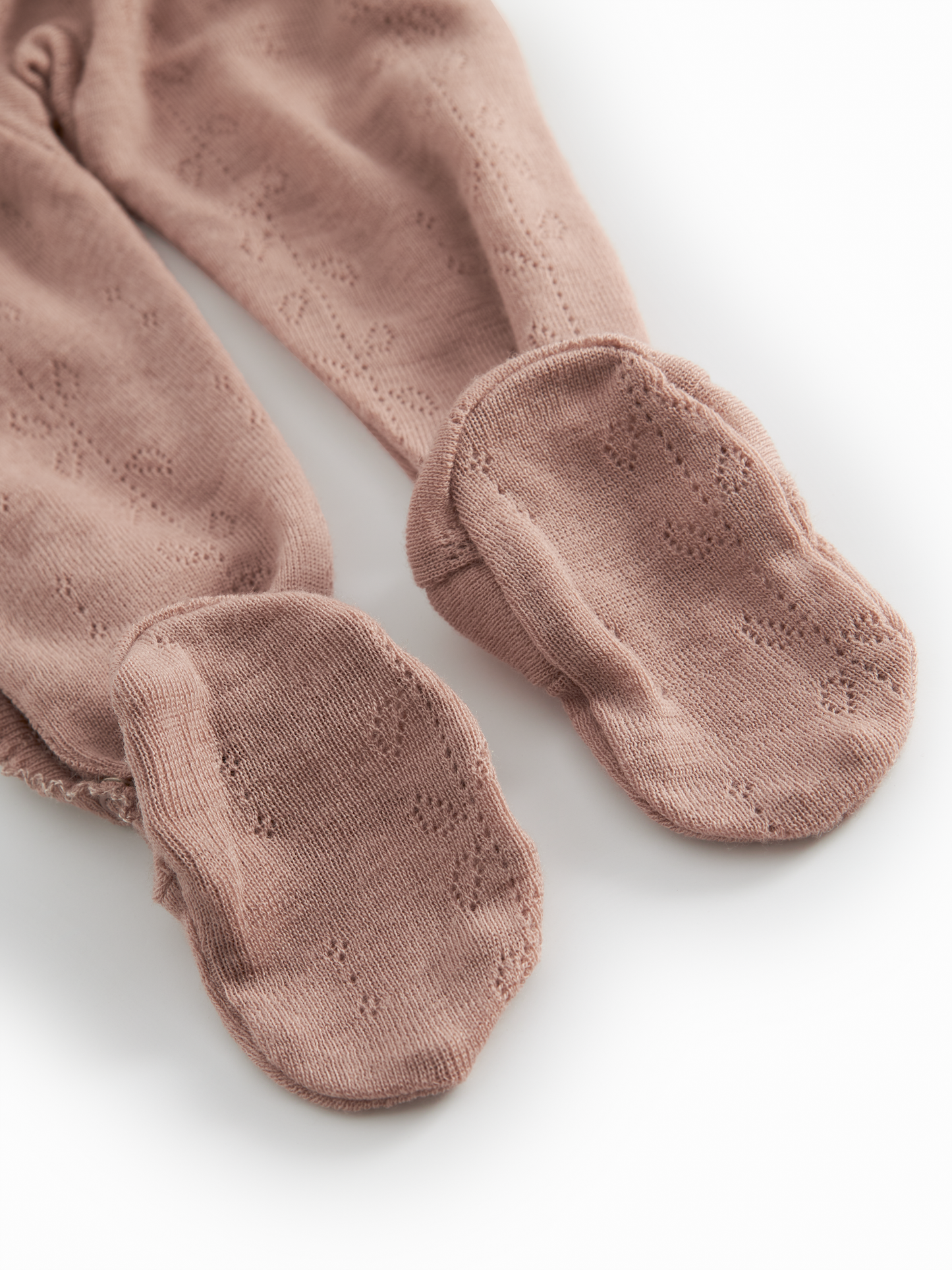 MarMar Copenhagen - Rubetta Wool Pointelle Jumpsuit - Romperpakje met voetjes - 100% merino wol - Burnt rose