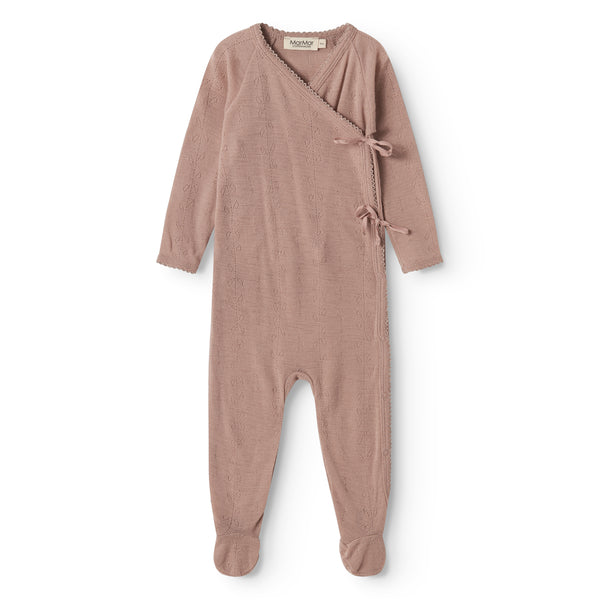 MarMar Copenhagen - Rubetta Wool Pointelle Jumpsuit - Romperpakje met voetjes - 100% merino wol - Burnt rose
