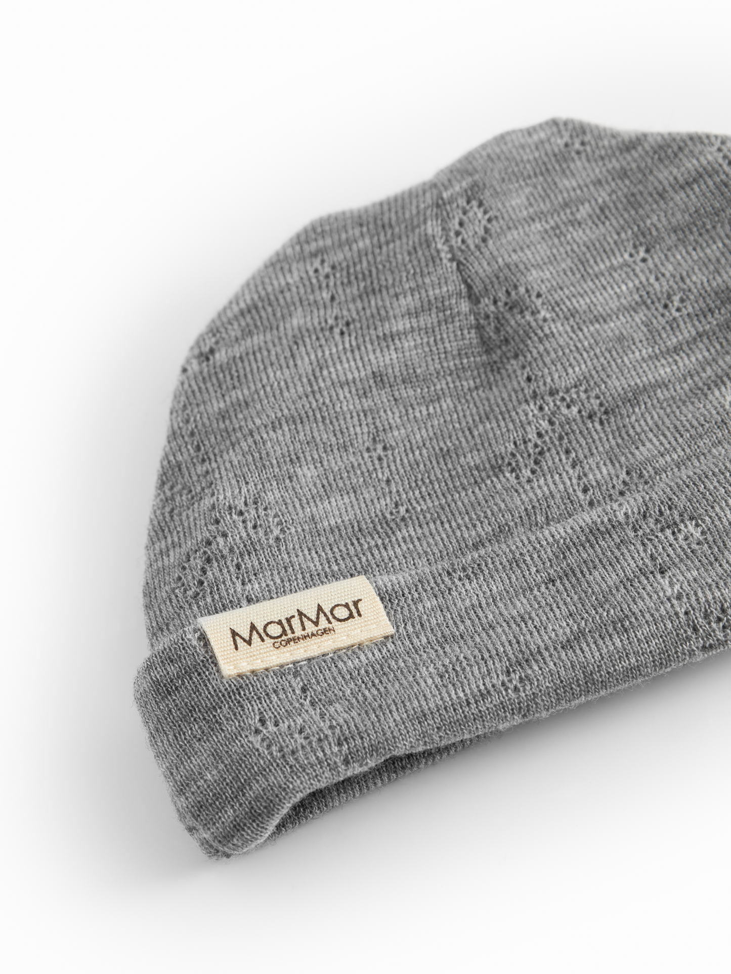 Babymutsje - Aiko Wool Pointelle Beanie - Merino wol - Grey Melange - MarMar Copenhagen