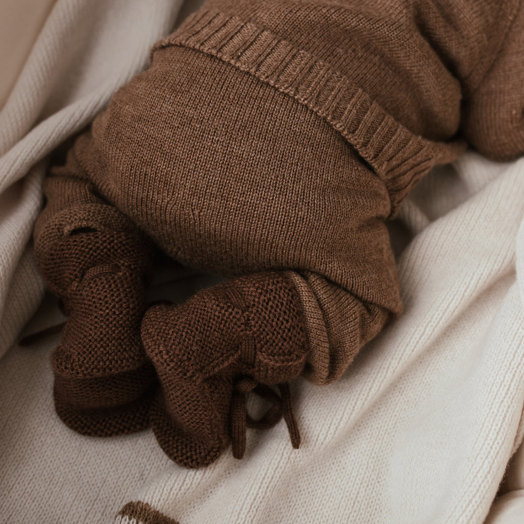 Gebreid broekje Guido - Merino wol - Mocha - HVID