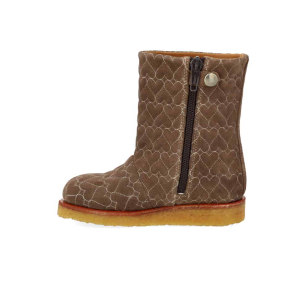 Laars met hartjesborduursel – Suede - Donker Taupe/Cognac – Angulus zijkant