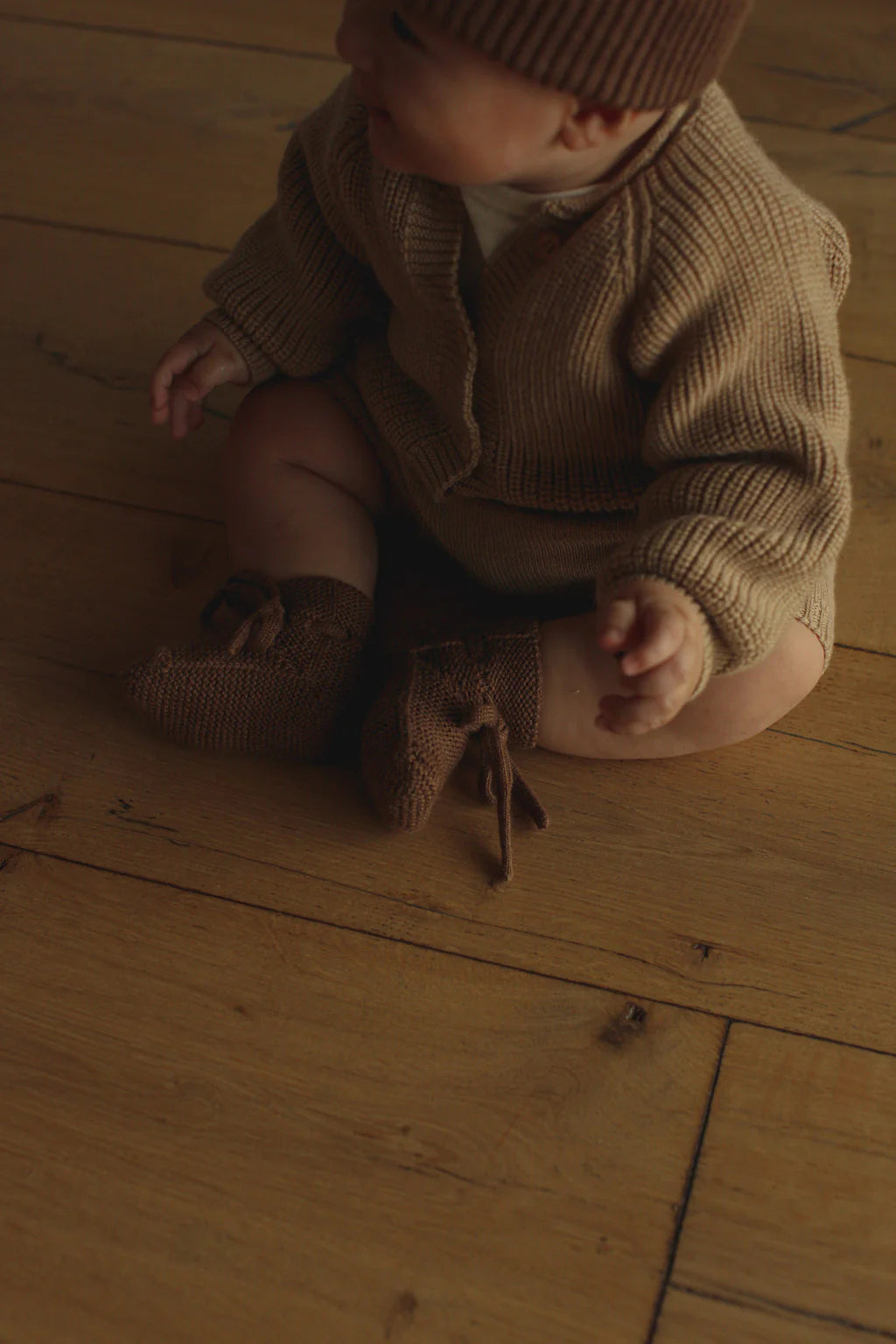Booties - Baby Slofjes - Mocha/bruin - Merinowol - HVID