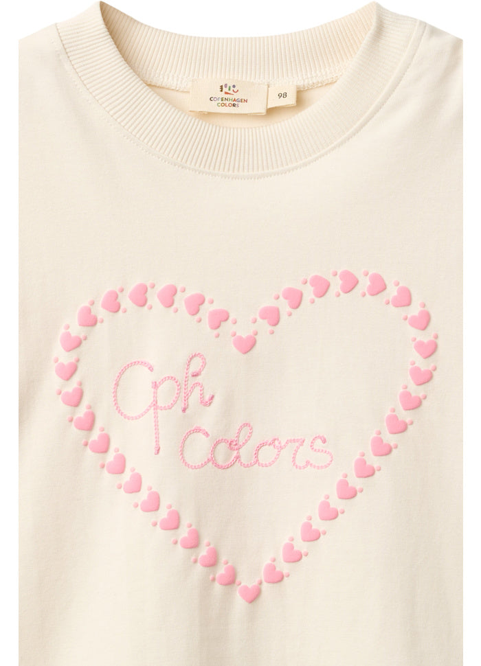 Loose Fit T-shirt met Hartprint - Biologisch Katoen - Cream/Off-white - Copenhagen Colors close