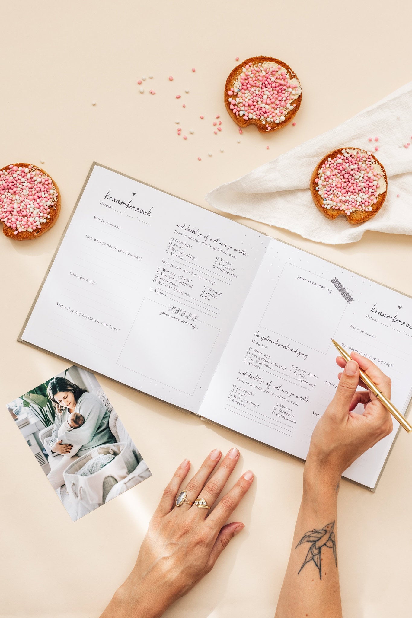 Baby invulboekje - Mijn Babyshower - Linnen Taupe - Fyllbooks