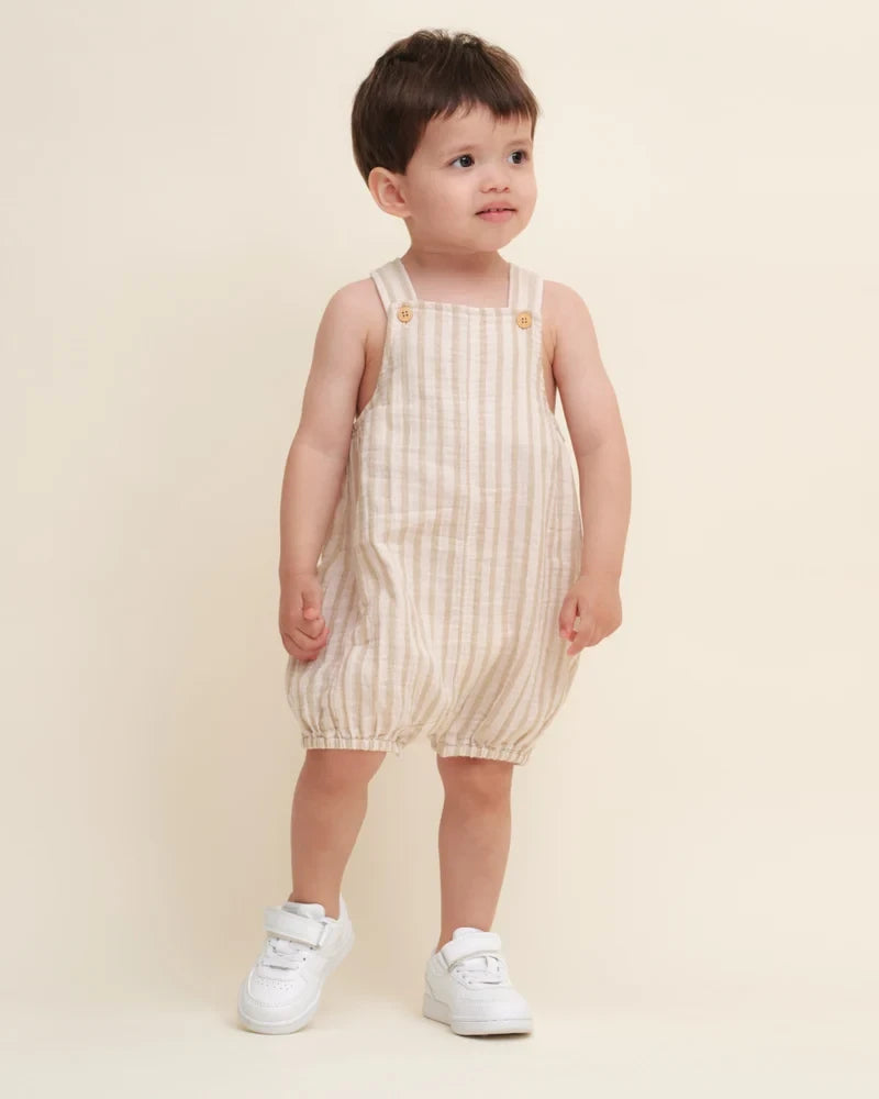 Garbo&Friends - Muslin Dungarees Stripe Pebble - Tuinbroekje - met kind