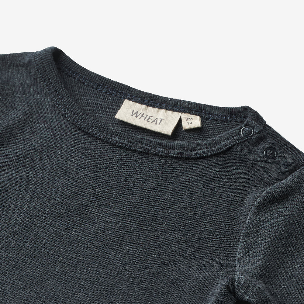 Wheat - Wool Body L/S Lucca - Romper - Navy - 100% merino wol