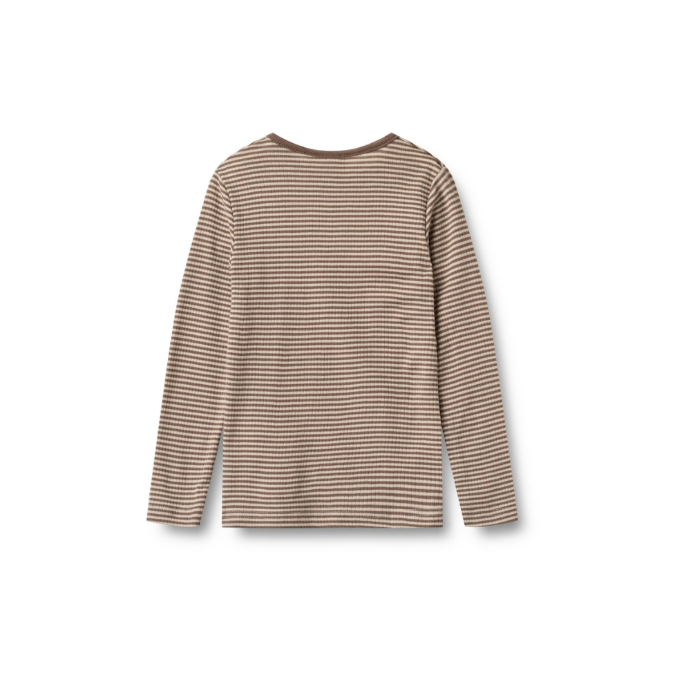 Top lange mouw Alfie - Merino wol/zijde - Bruin stripe - Wheat