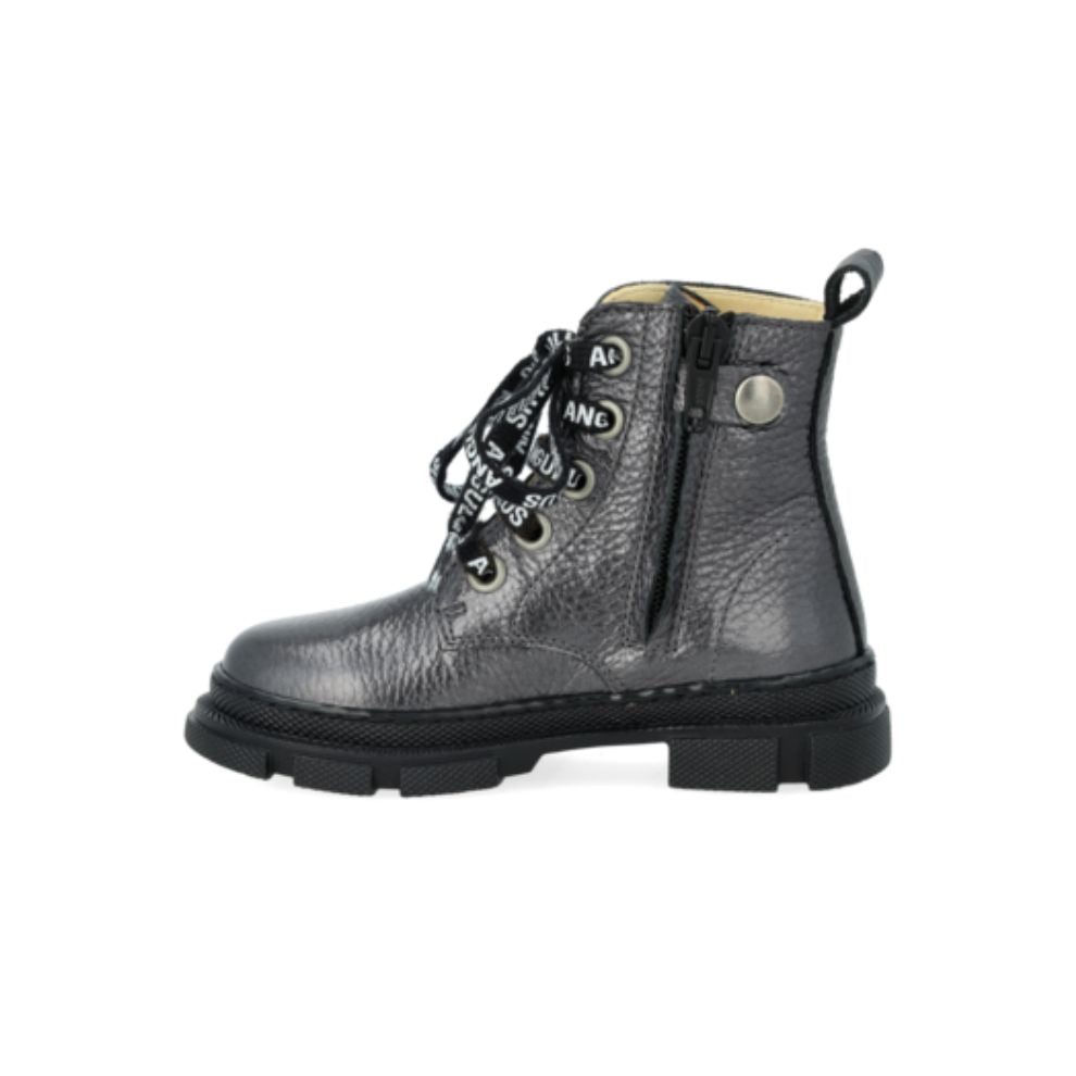 Chunky veterlaars - Leer - Glans zwart - Angulus rits