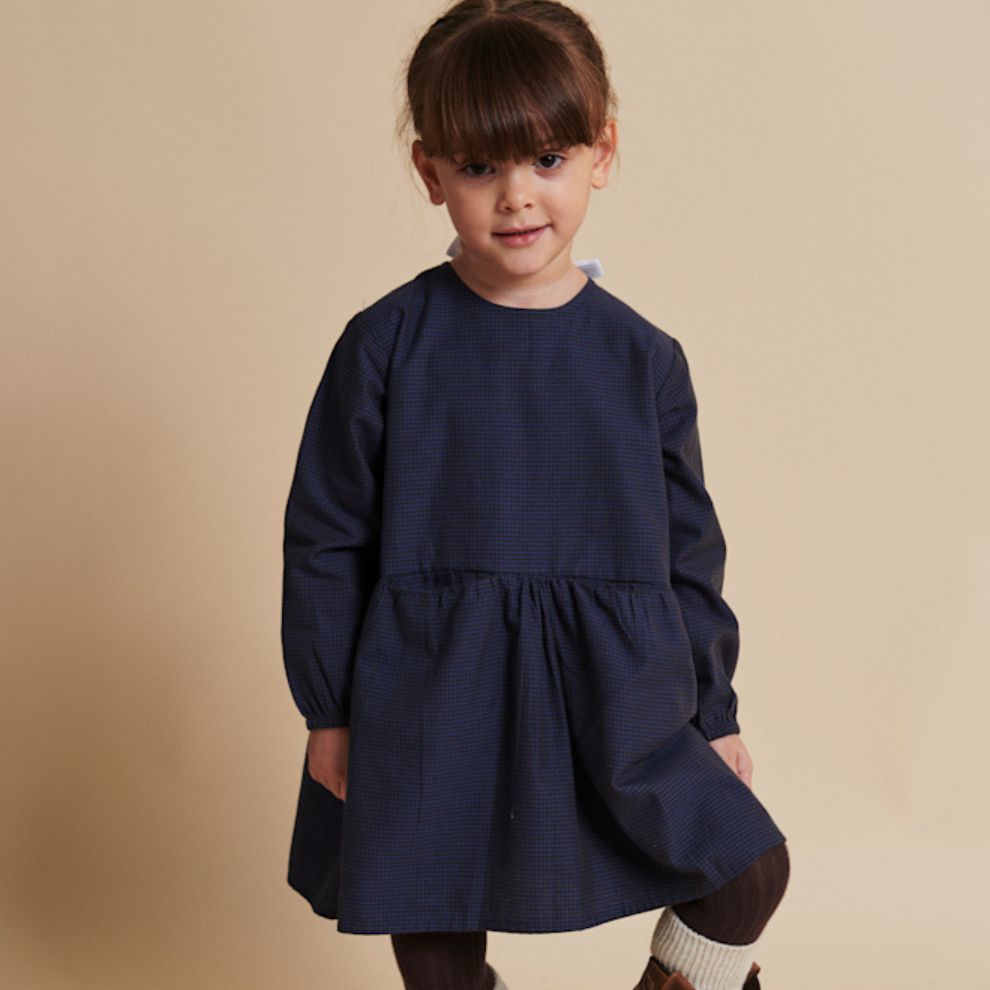 Jurk lange mouw - Biologisch katoen - Navy check - Copenhagen Colors kind