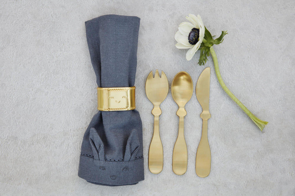 Elodie - Baby bestekset -mes, vork en lepel Gold - 100% roestvrij staal - layout