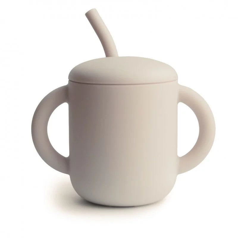 Mushie - Siliconen oefenbeker met deksel en rietje - 6+ maanden