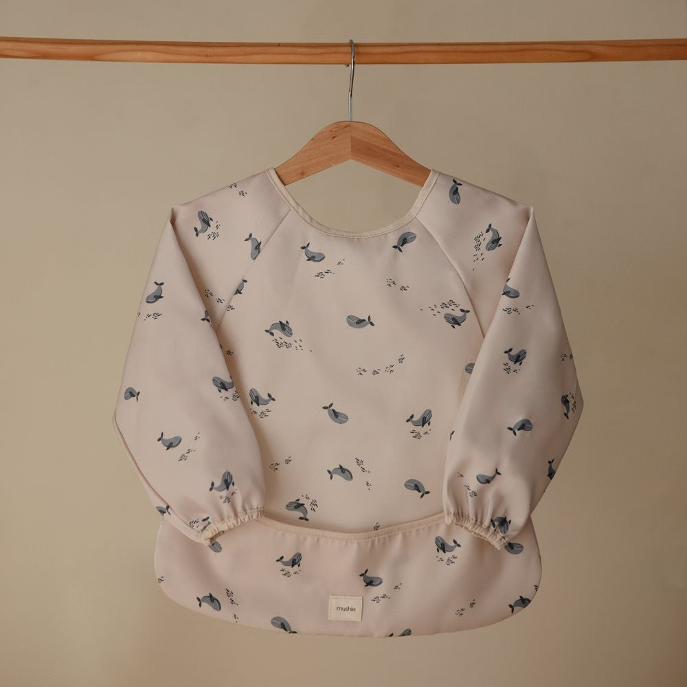 Mushie - Long sleeve bib - Slabbetje met lange mouwen - Whales
