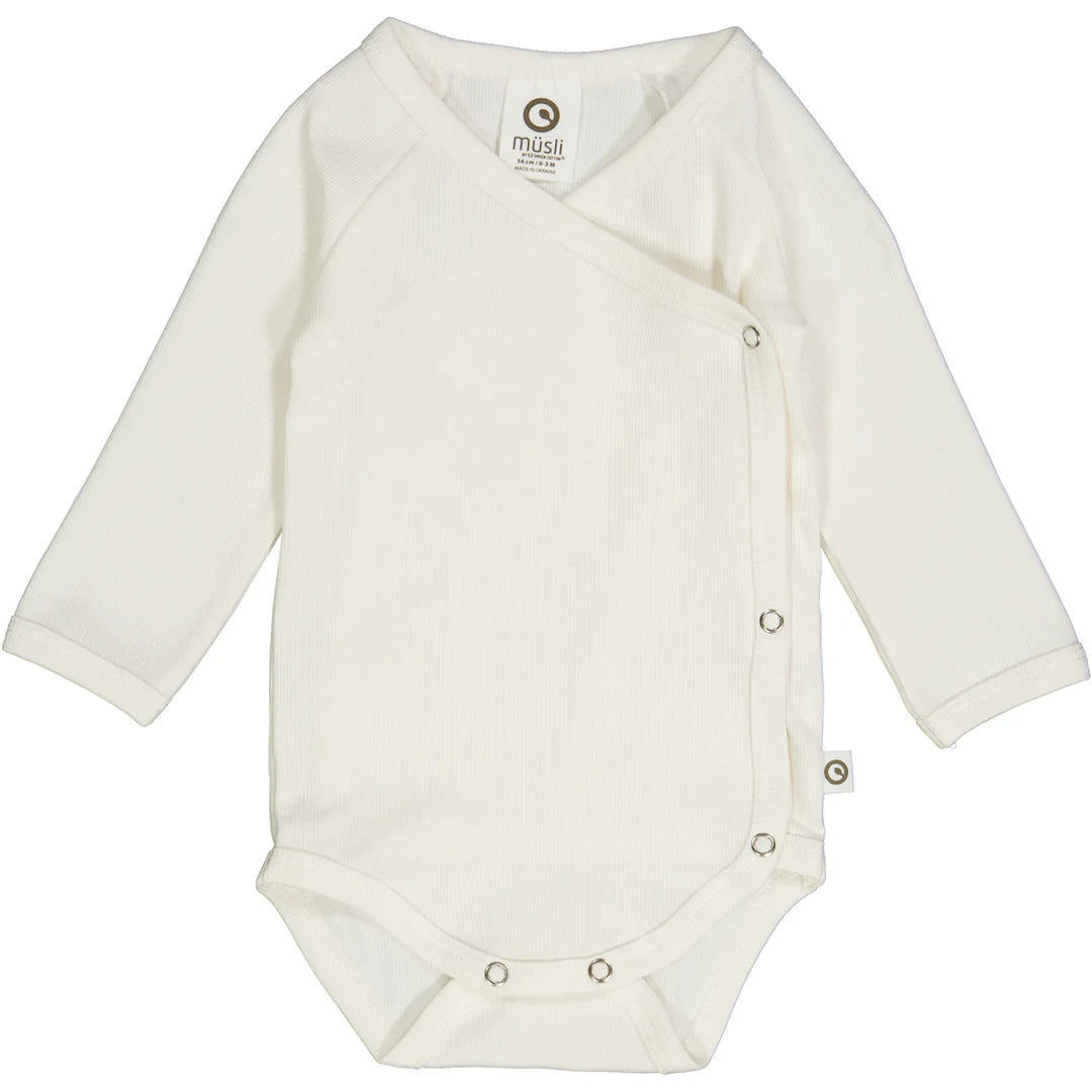 Overslag Romper - Rib l/s body - Biologisch katoen - Off White - Müsli by Green Cotton - voorkant