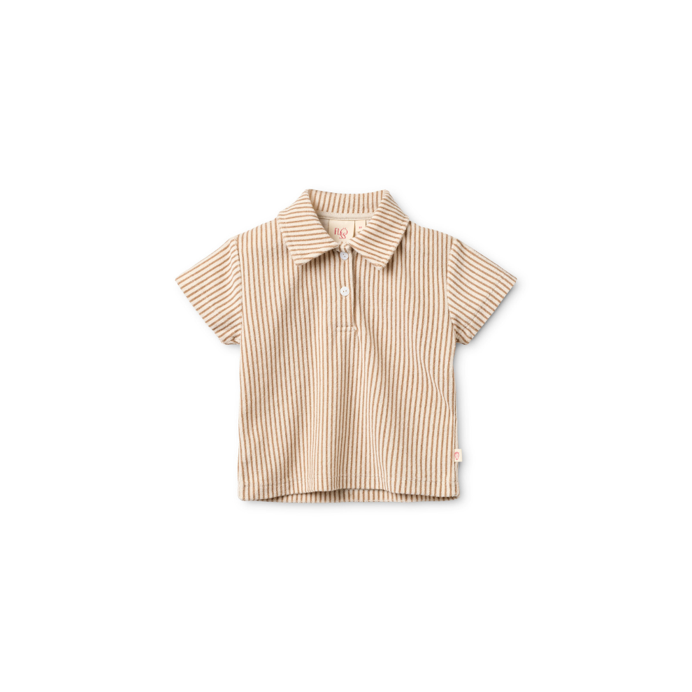 Polo top korte mouw - T-shirt Nohr - Badstof - Beige/Light brown stripe - Flöss