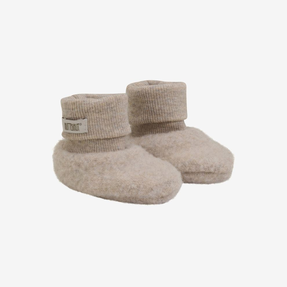 Slofjes - Merino wol fleece - Camel melange/beige - Huttelihut voor