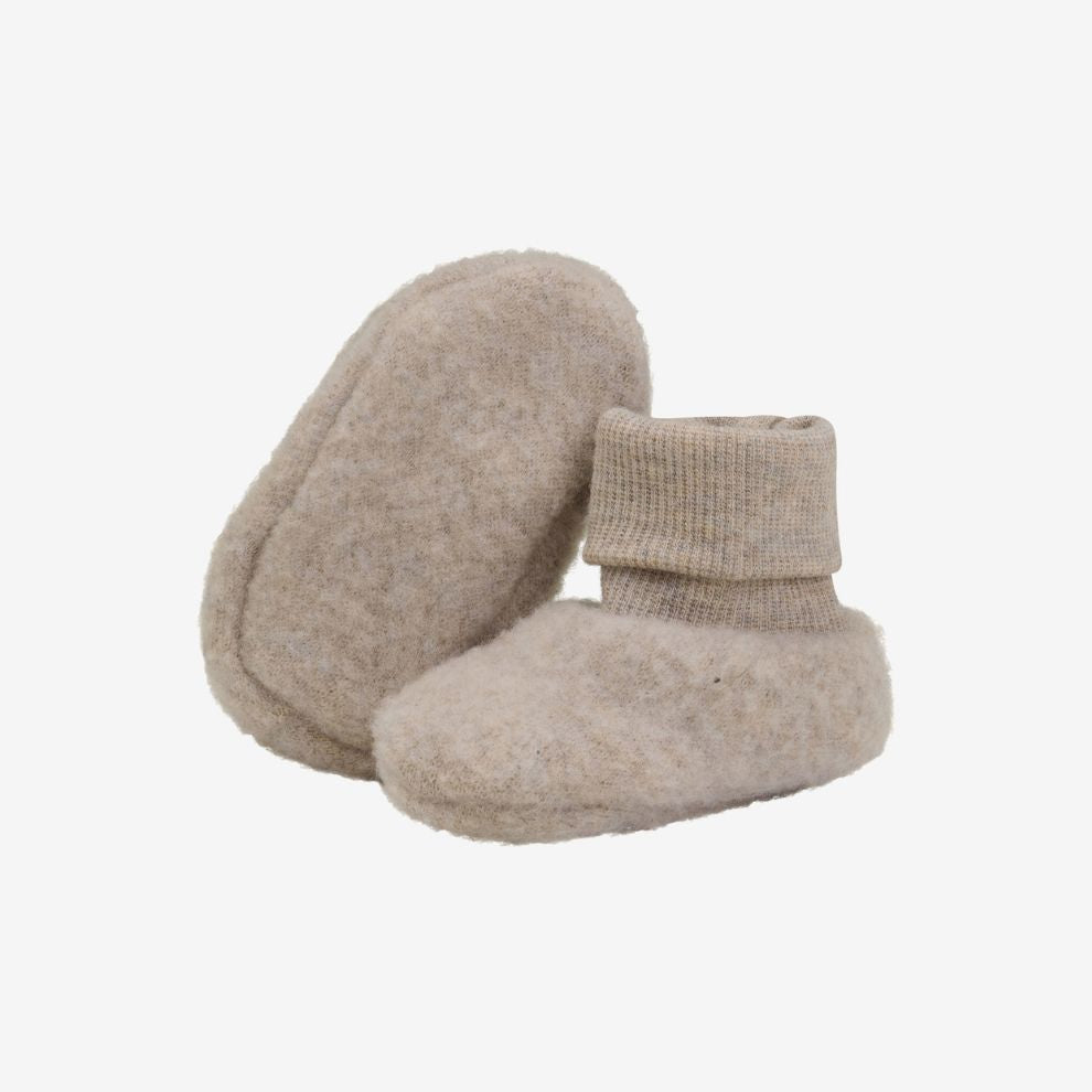 Slofjes - Merino wol fleece - Camel melange/beige - Huttelihut zool