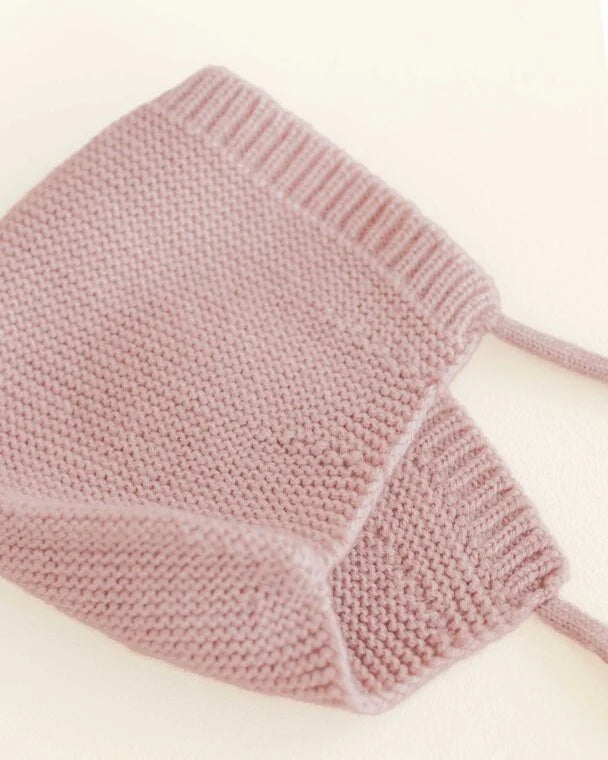Bonnet - Baby Strikmutsje - Powder/roze - Merinowol - HVID