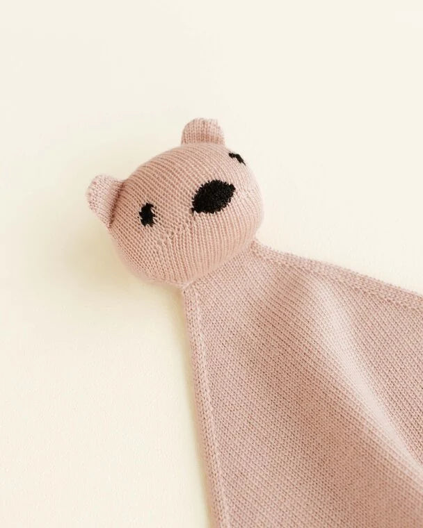 Knuffeldoekje Teddy Tokki - Apricot/roze - Merinowol - HVID hoofd