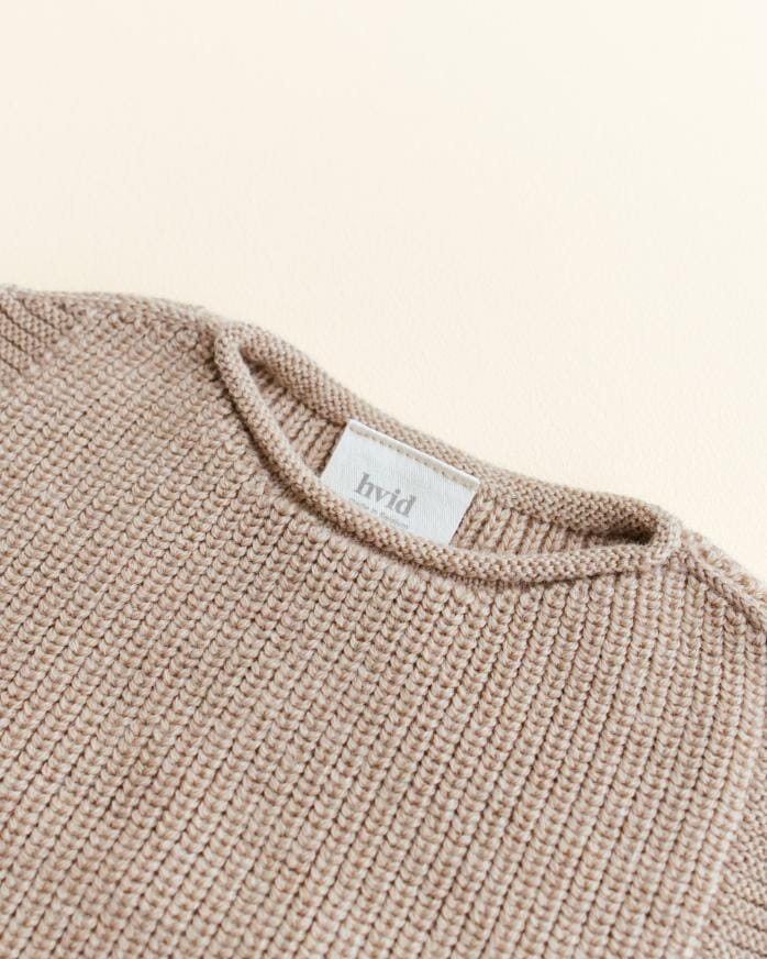 Vest Harvey - Spencer/mouwloos truitje - Sand - Merinowol - HVID - close up hals