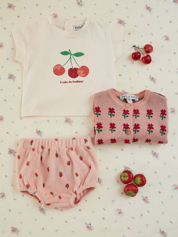 Vestje met bloemetjes - Cardigan Fleur - Biologisch katoen - Roze - Emile et Ida