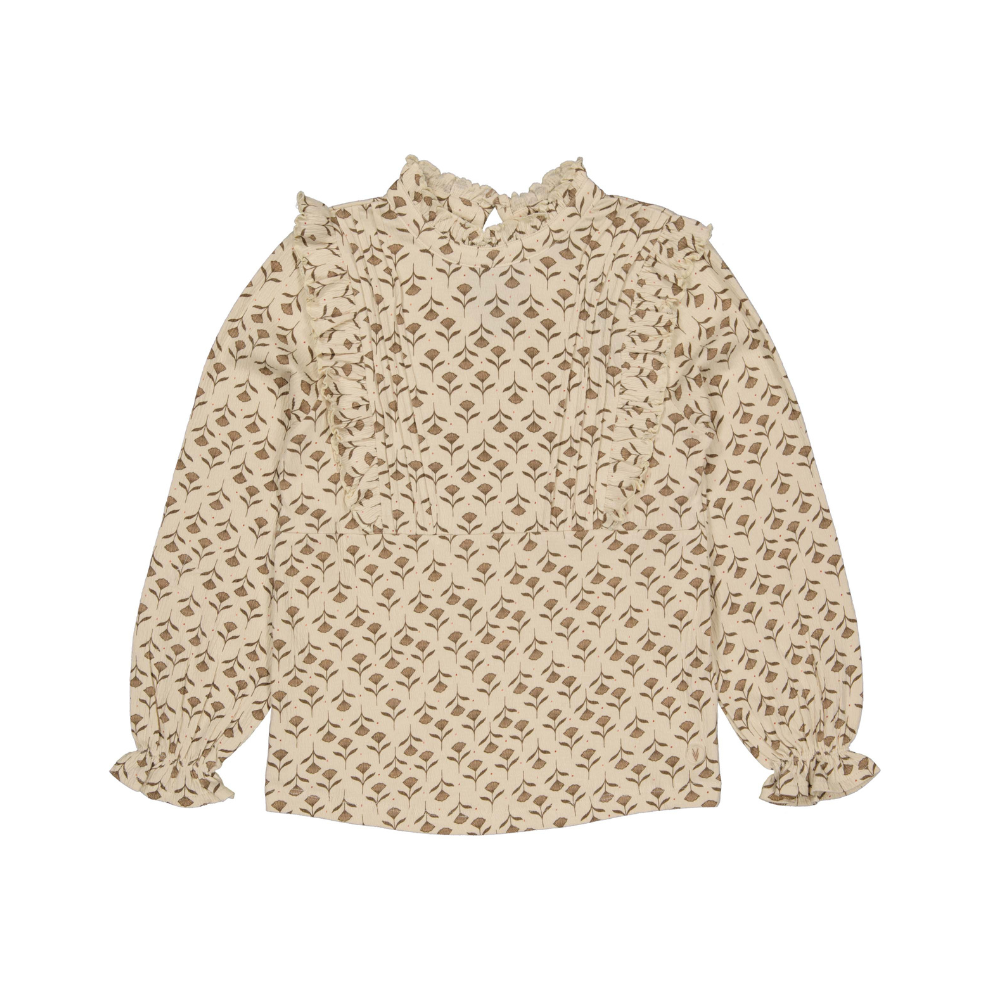 Blouse Verda - Katoen - White flower/Beige - Levv voorkant