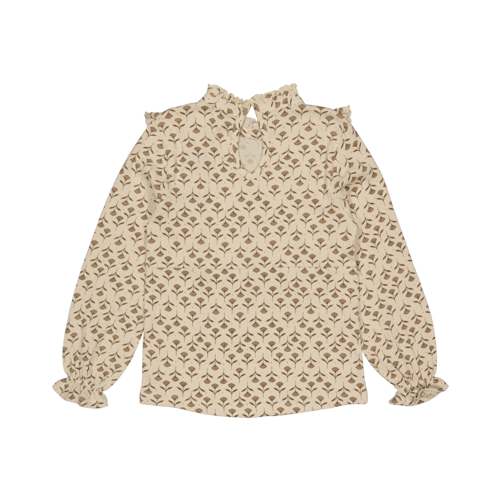 Blouse Verda - Katoen - White flower/Beige - Levv achterkant