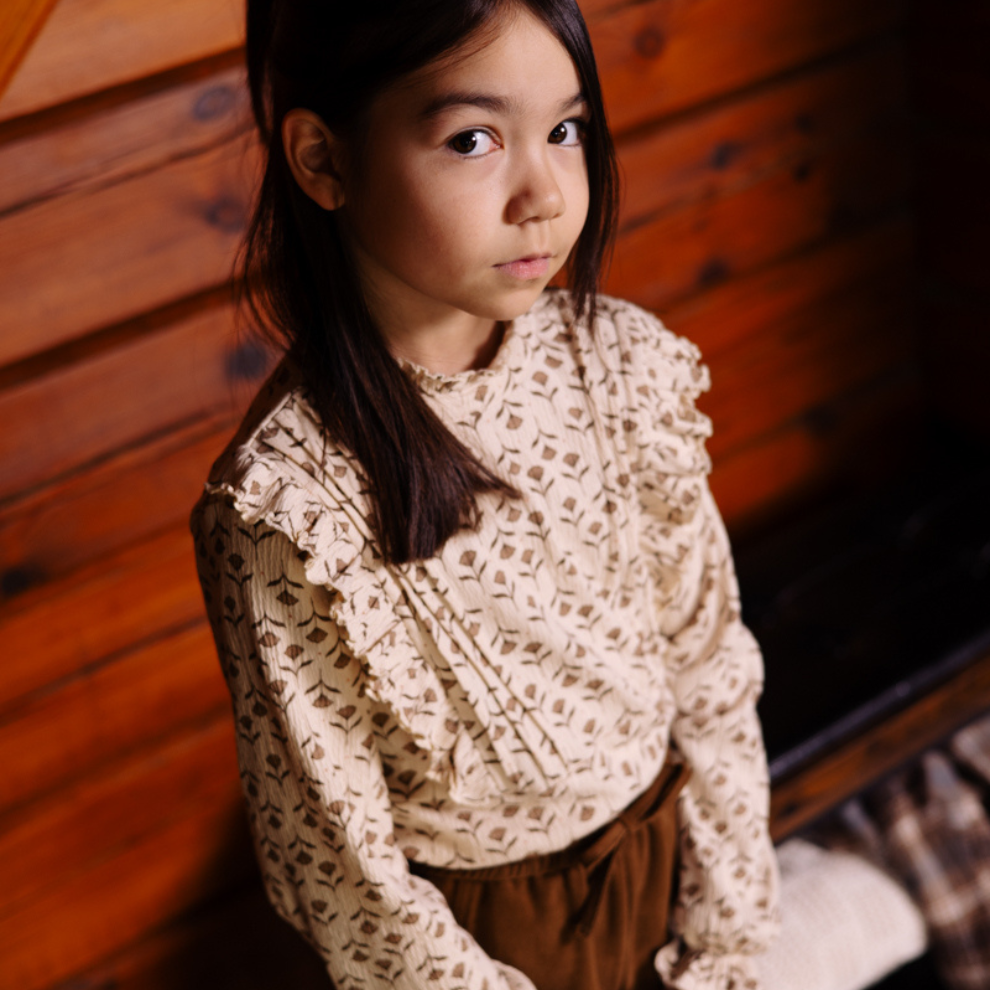 Blouse Verda - Katoen - White flower/Beige - Levv close up