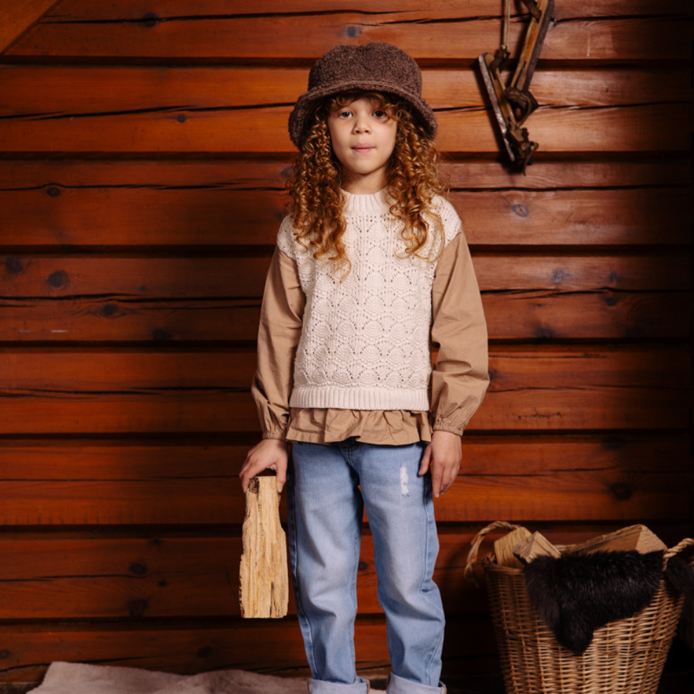 Top met gilet Vere - Katoen - Dark sand/beige - Levv kind