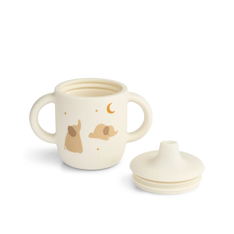 Tuitbeker Neil sippy cup - Siliconen - Elephant/creme - Liewood open