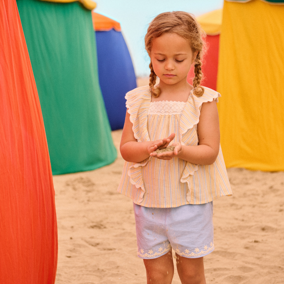 Kort broekje - Shorts Vally - Biologisch katoen - Oxford Blue/Blauw - Louise Misha voorkant