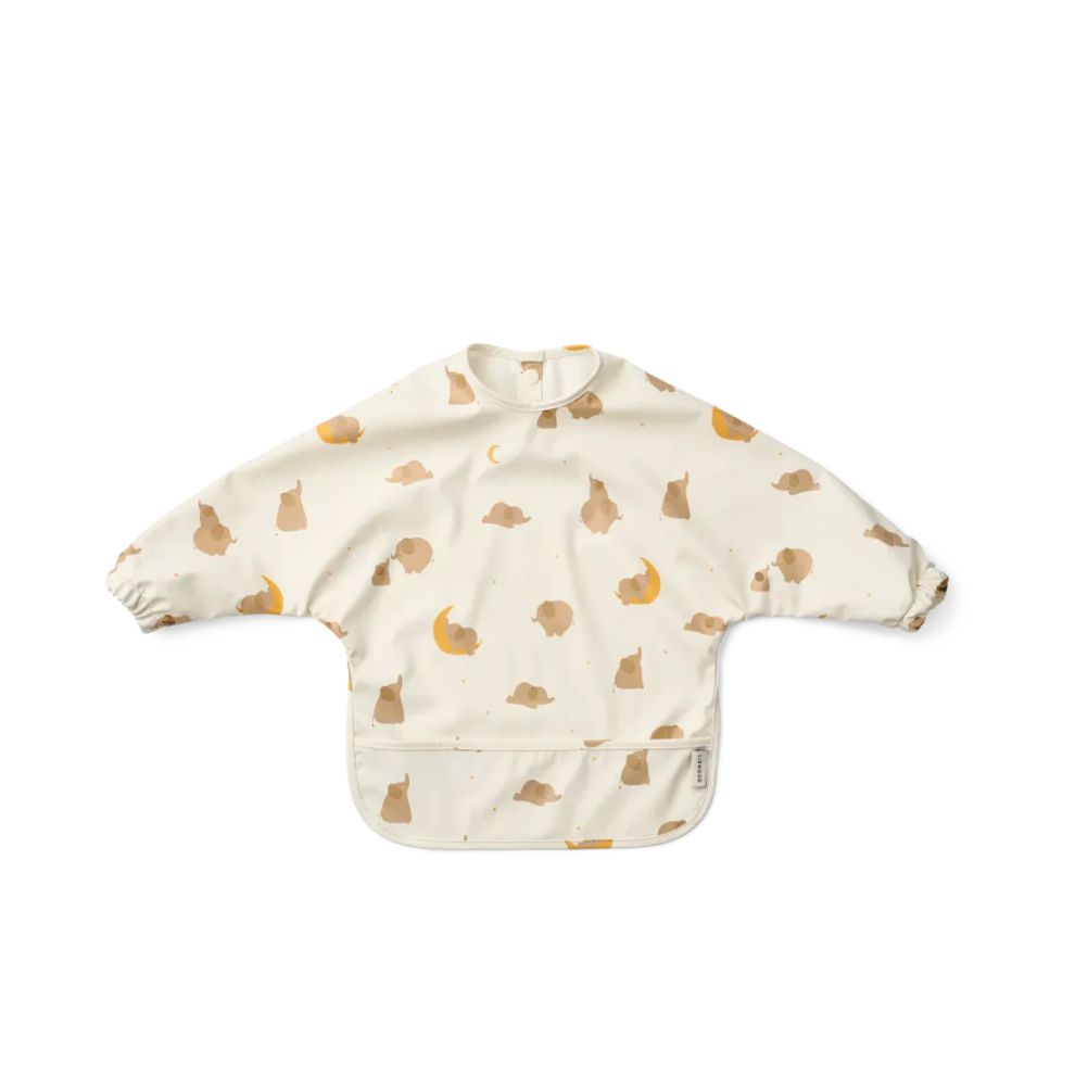 Slabbetje lange mouw Merle - Gerecyceld polyester - Elephant/creme - Liewood voorkant