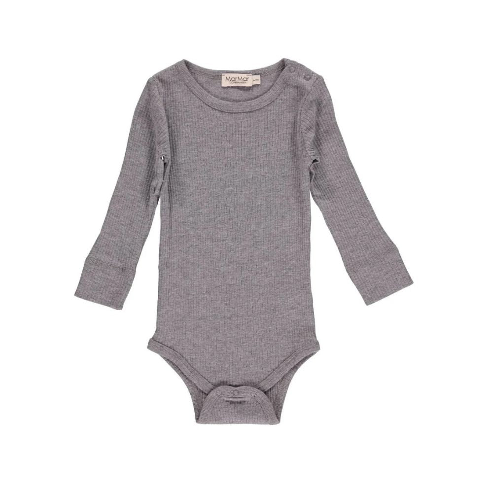 MarMar Copenhagen - Plain Body Modal - Baby Romper met lange mouwen - Grey melange
