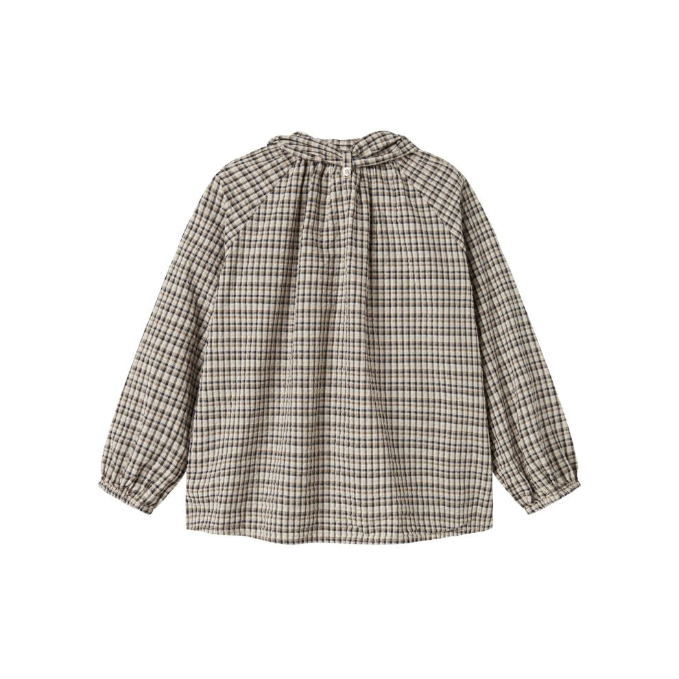 Blouse top Takari scarf - Biologisch katoen - Pilot Navy Check - Marmar Copenhagen achterkant