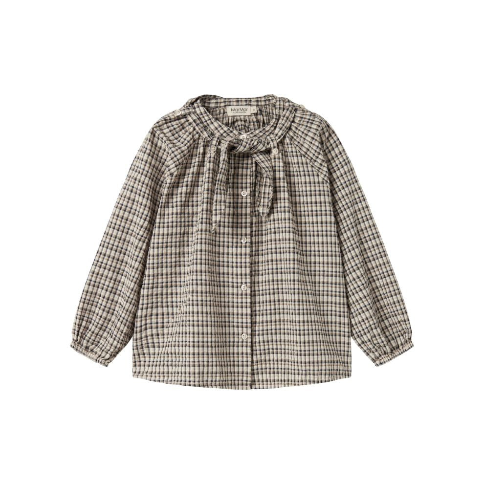 Blouse top Takari scarf - Biologisch katoen - Pilot Navy Check - Marmar Copenhagen voorkant