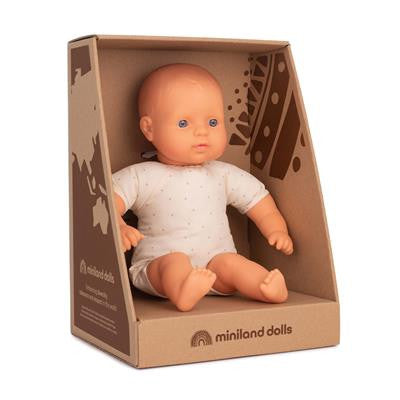 Miniland - Babypop Europees met zacht lijfje - 32 cm -100% ftalaat vrij vinyl - in doos
