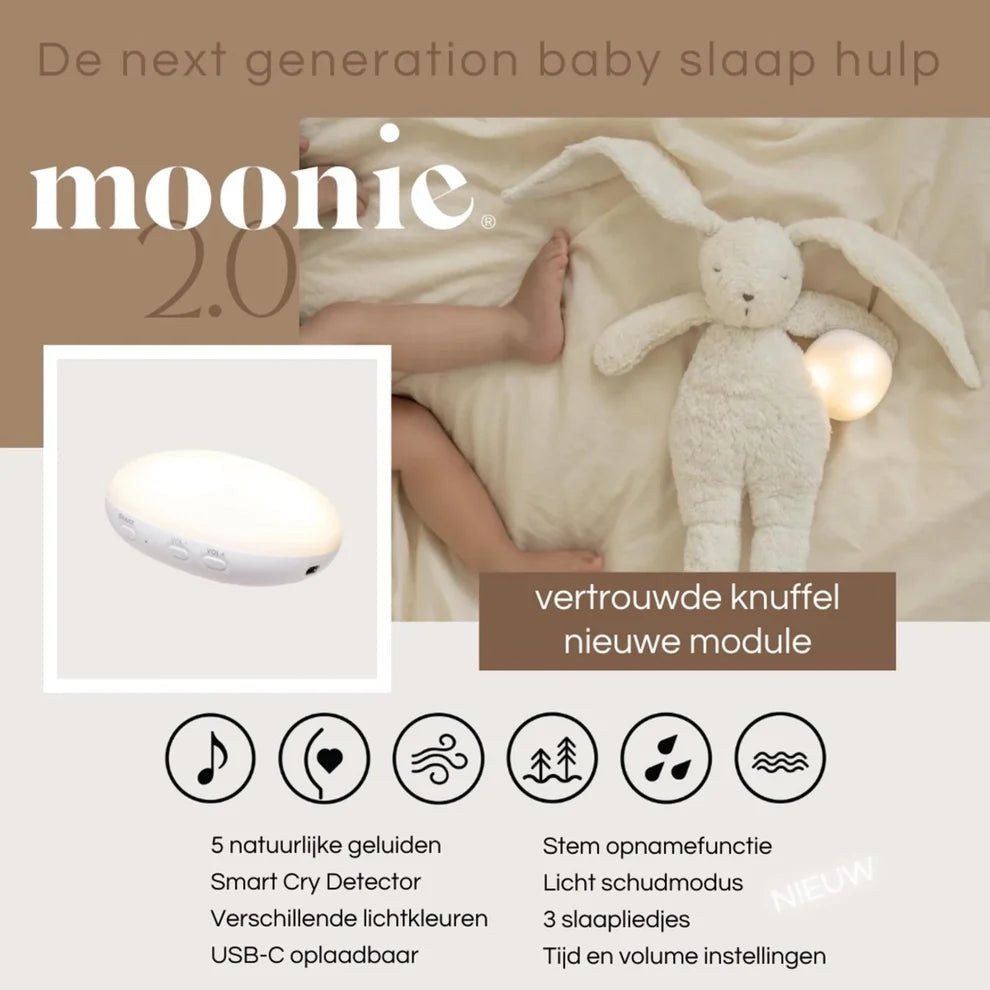 Knuffel met geluid - The Humming Bear 2.0 - Caramel - Moonie - uitleg