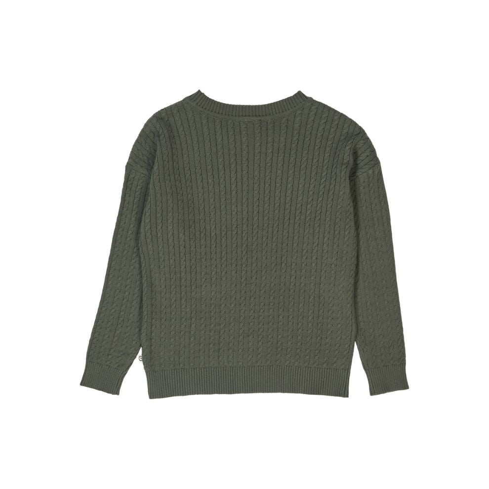Gebreide kabeltrui - Biologisch katoen - Deep green/groen - Müsli by Green Cotton achter