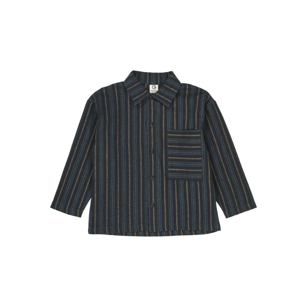 Overhemd top - Woven stripe - Biologisch katoen - Donkerblauw - Müsli by Green Cotton voor