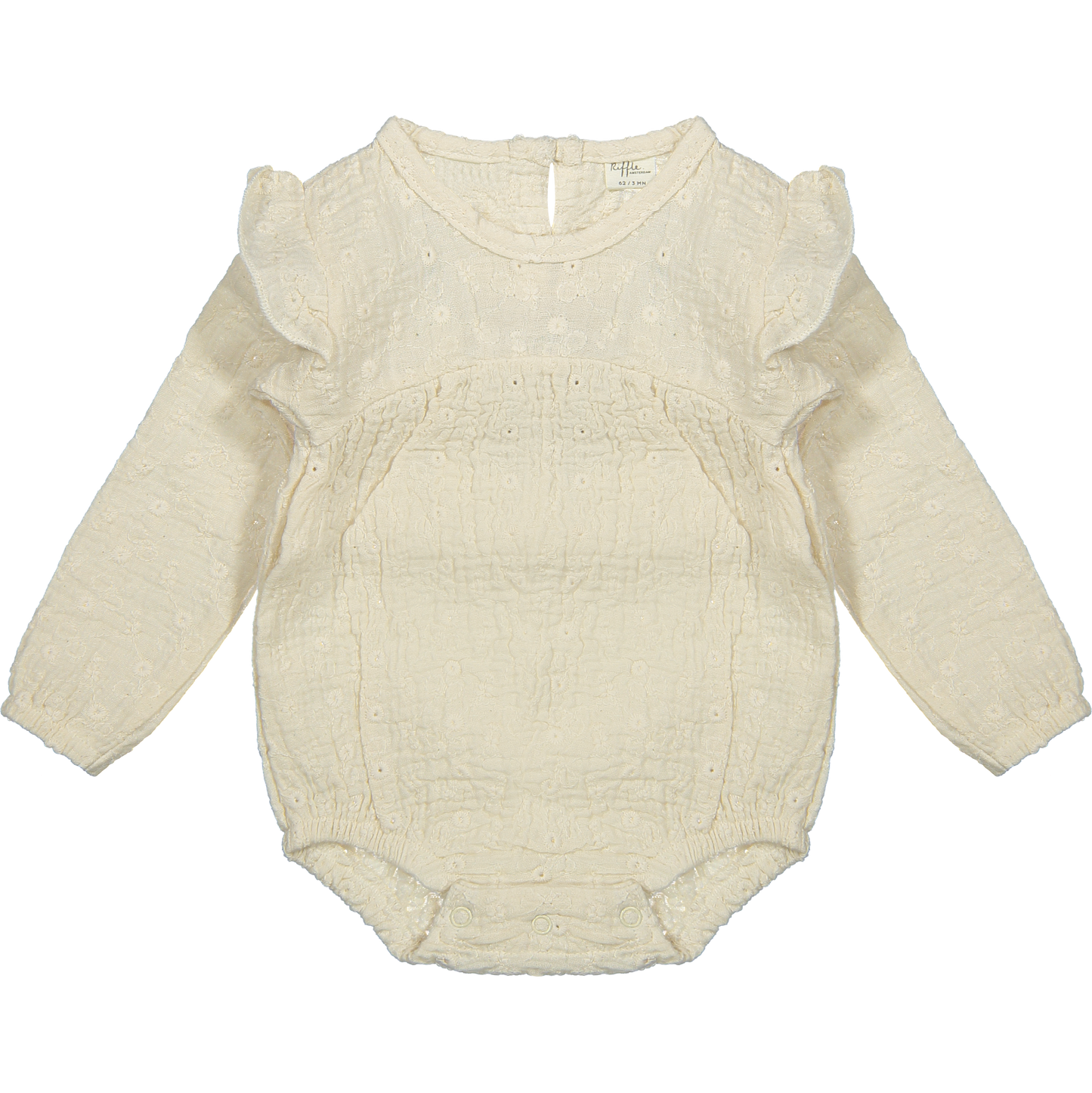 Romper lange mouwen Layla - Wit geborduurd/embroidery - Biologisch katoen - Riffle Amsterdam