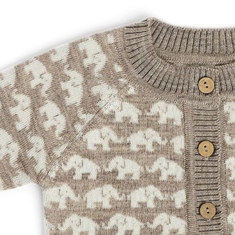 Gebreid vestje AO elephants - Merino wol - Bruin - Smallstuff close up