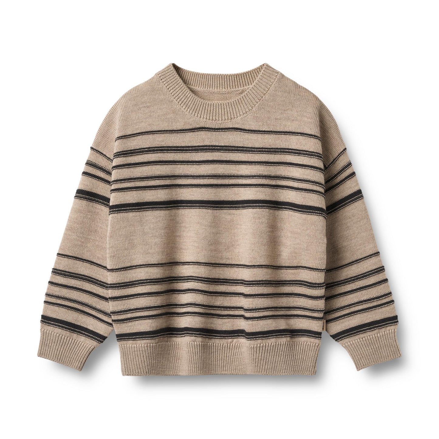 Gebreide trui Flores - Merino wol - Sand black stripe - Wheat voorkant