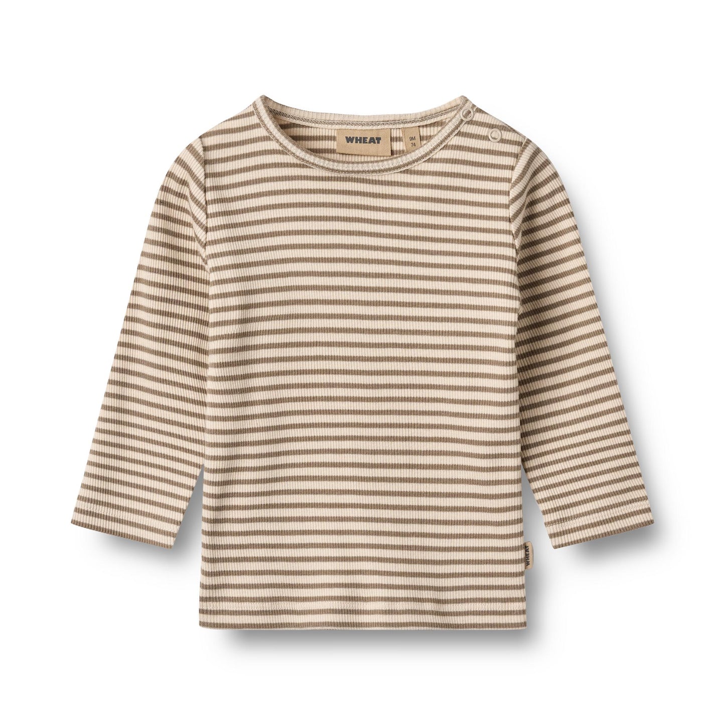 T shirt lange mouwen Stig - Biologisch katoen - Stone stripe - Wheat voorkant