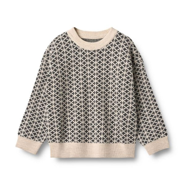 Gebreide trui Elias - Merino wol - Warm sand melange - Wheat voorkant