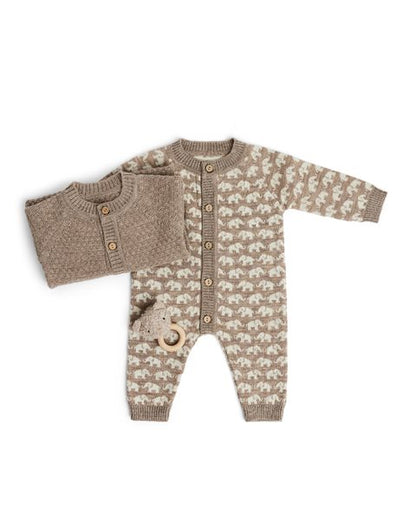 Gebreid boxpakje - Merino wol - Olifantjes - Bruin - Smallstuff
