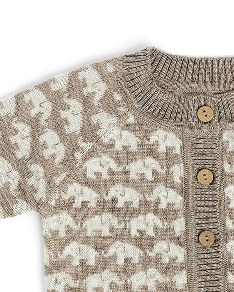 Cardigan Elephants - Merino wool - Brown - Smallstuff