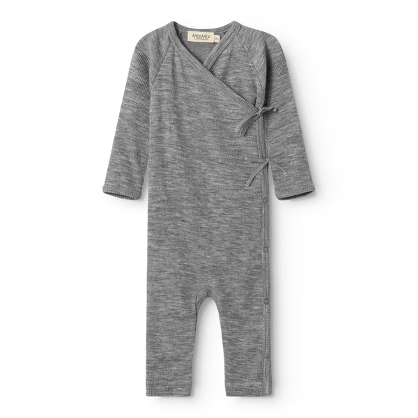 MarMar Copenhagen - Rula Wool Rib Romper - Rompertje 100% merinowol - Grey melange